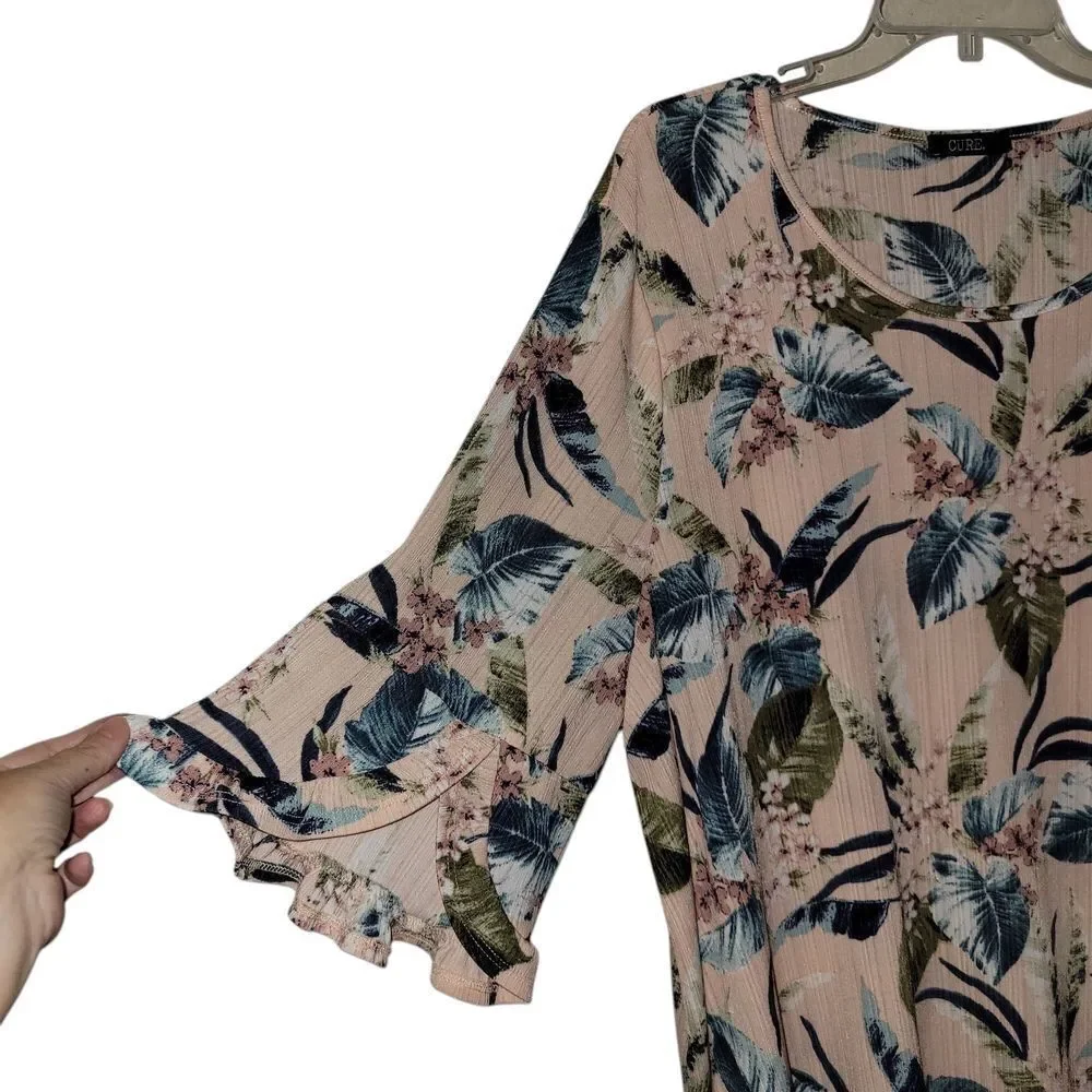 Pink and Blue Relaxed Ruffled Blouse